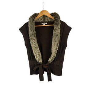 Brown Fur Trimmed Knit Vest XL By Global Access